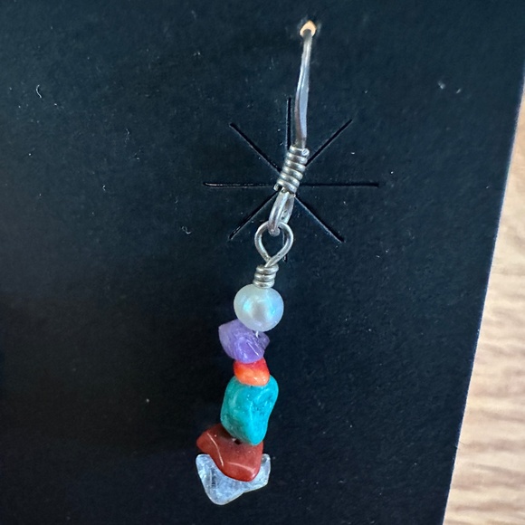 Native American Handcrafted Earrings Sterling Silver Turquoise Coral - Picture 3 of 6